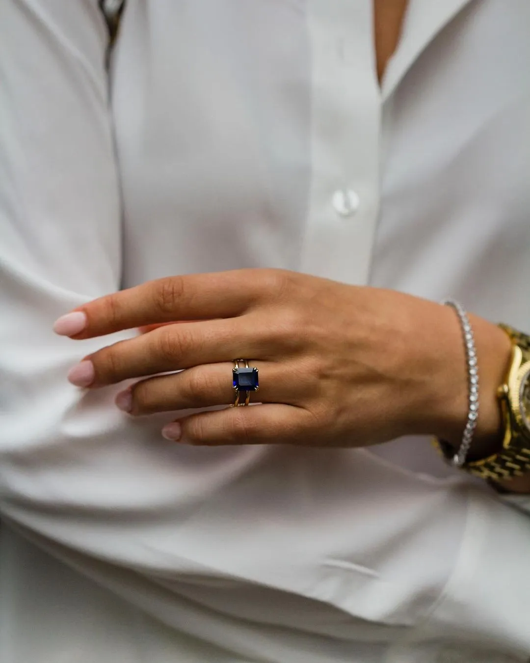 4.65ct Asscher Cut Lab Royal Blue Sapphire Engagement Ring