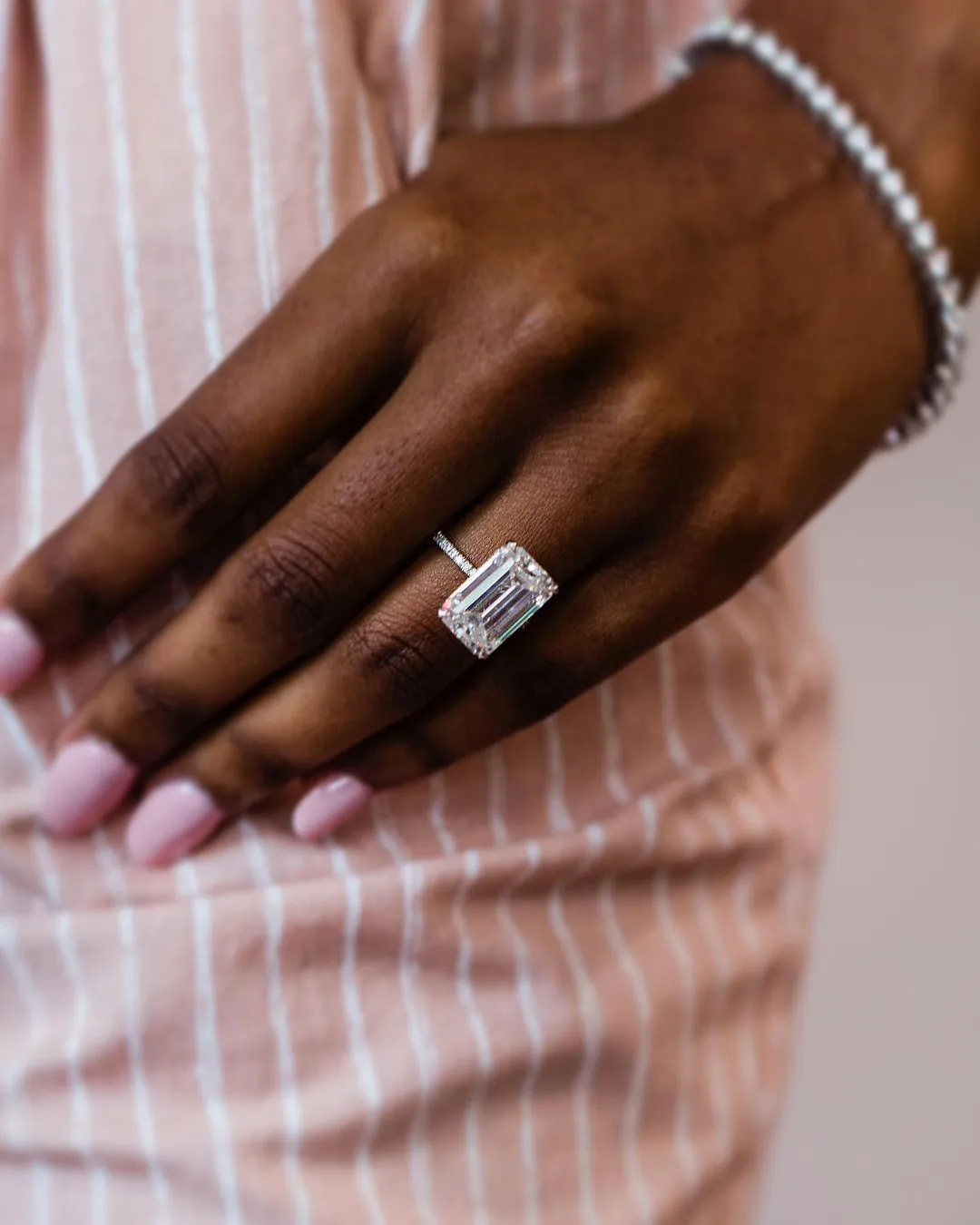 8.0ctw Emerald cut Moissanite engagement ring