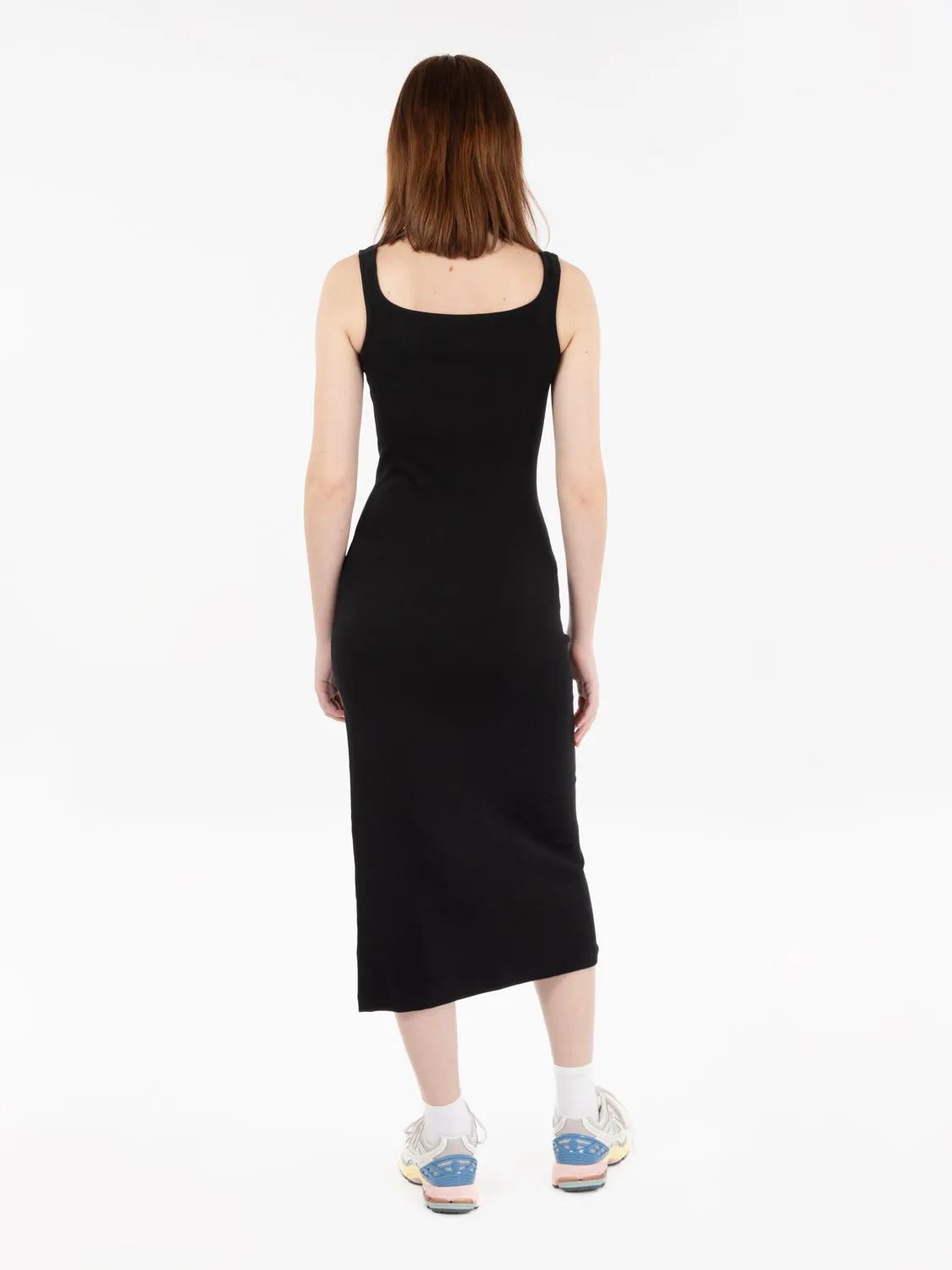 Abito midi a costine off-shoulder nero