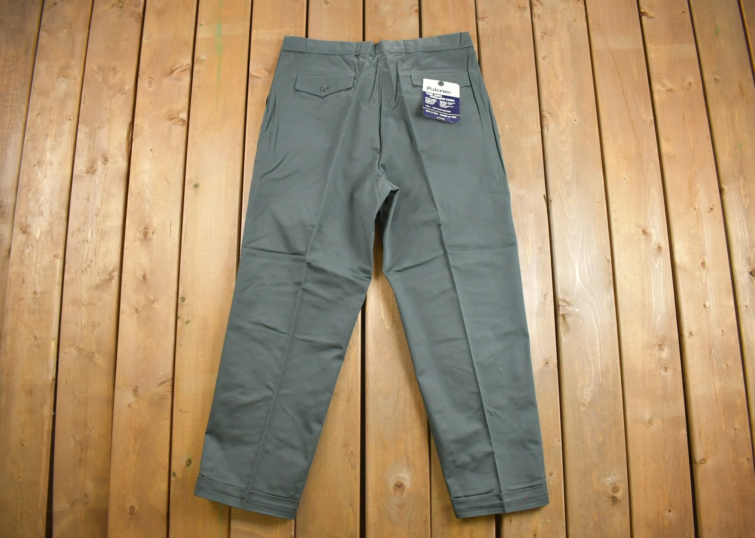 Deadstock Vintage 1980s Palermo Pleated Trousers Size 29 x 29.5 / 80s Workwear / 1980s Pants / Olive Green / New With tags