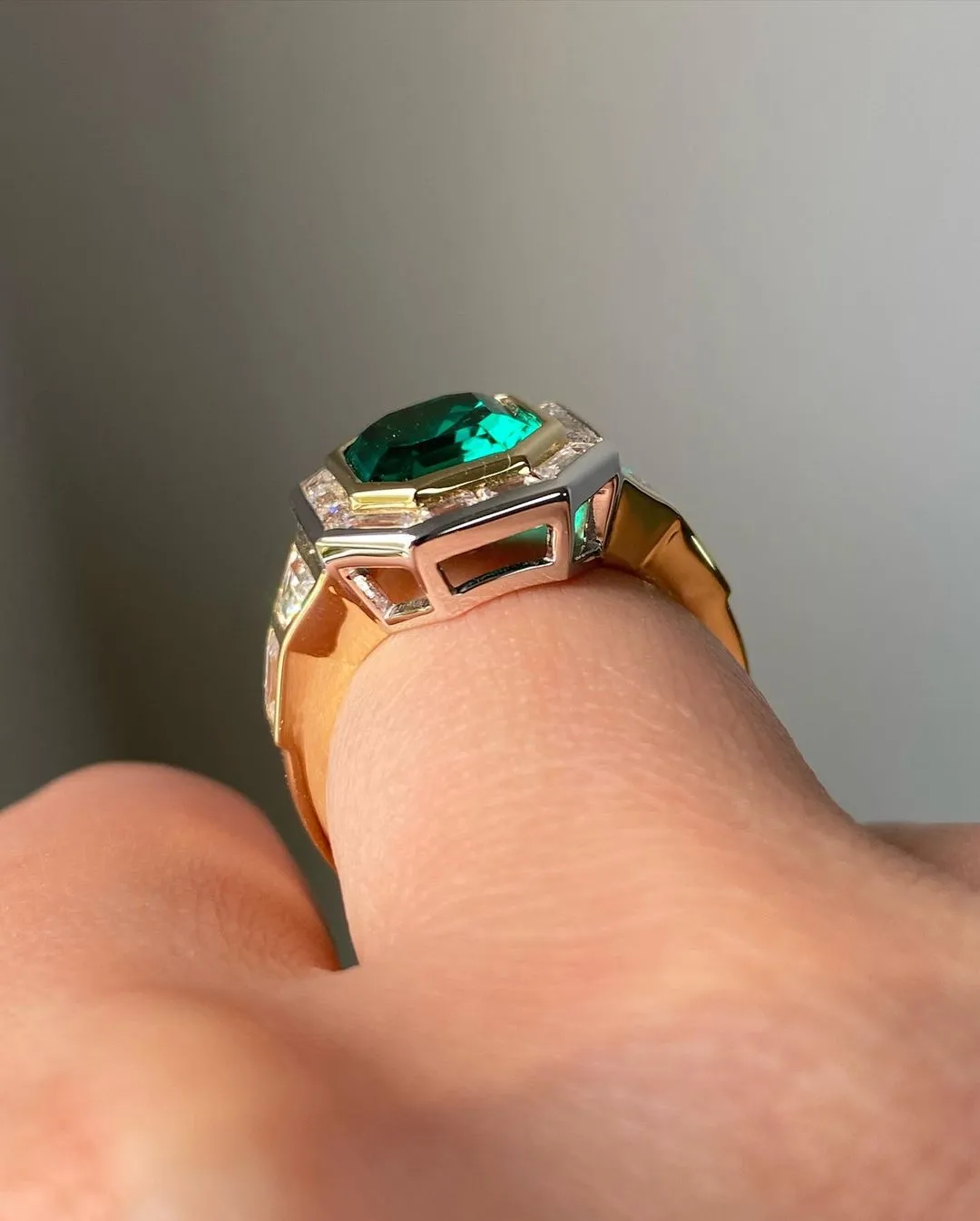 Emerald Engagement Ring, Halo Wedding Ring Art Deco Emerald Bridal Gifted Ring