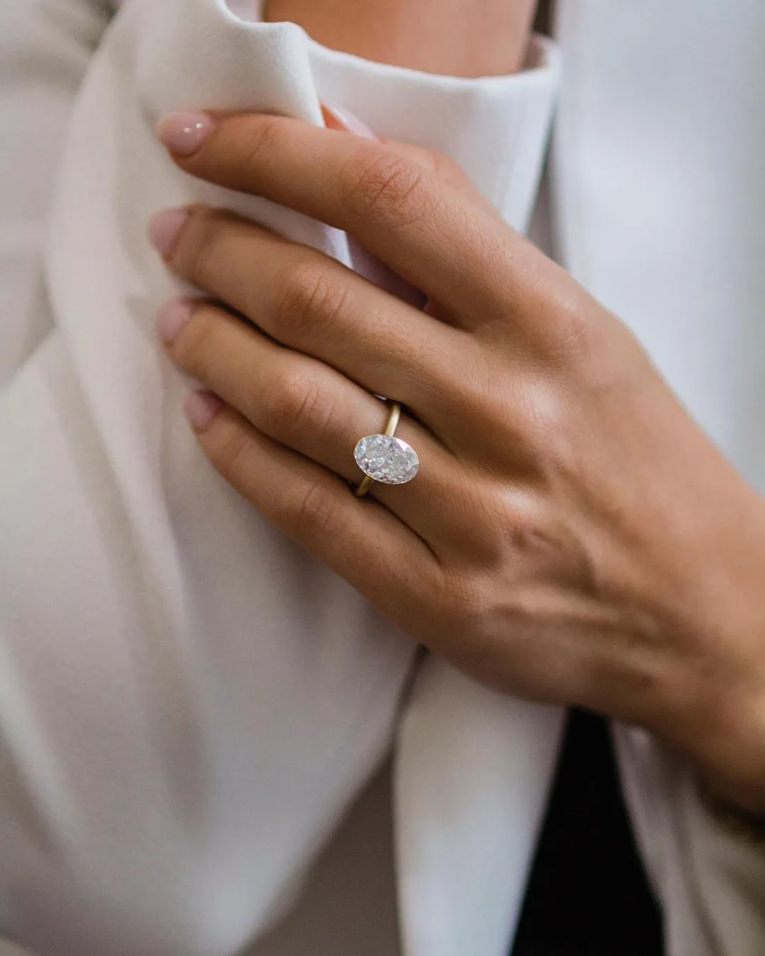 Oval Cut Moissanite Solitaire Engagement Ring, Oval Bezel Solitaire Wedding Ring