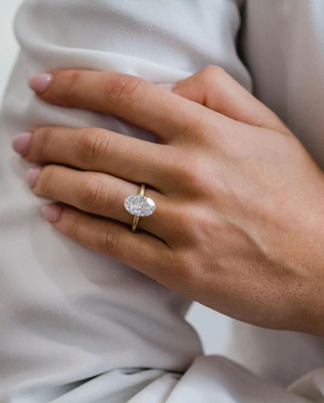 Oval Cut Moissanite Solitaire Engagement Ring, Oval Bezel Solitaire Wedding Ring