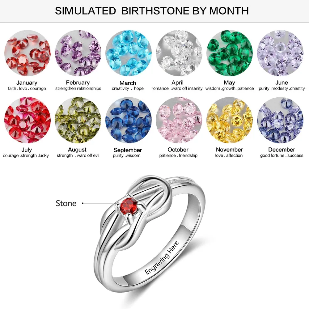 Personalized Birthstone Knot Rings for Women Custom Name Engraved Wedding Bands Ring Fashion Jewelry