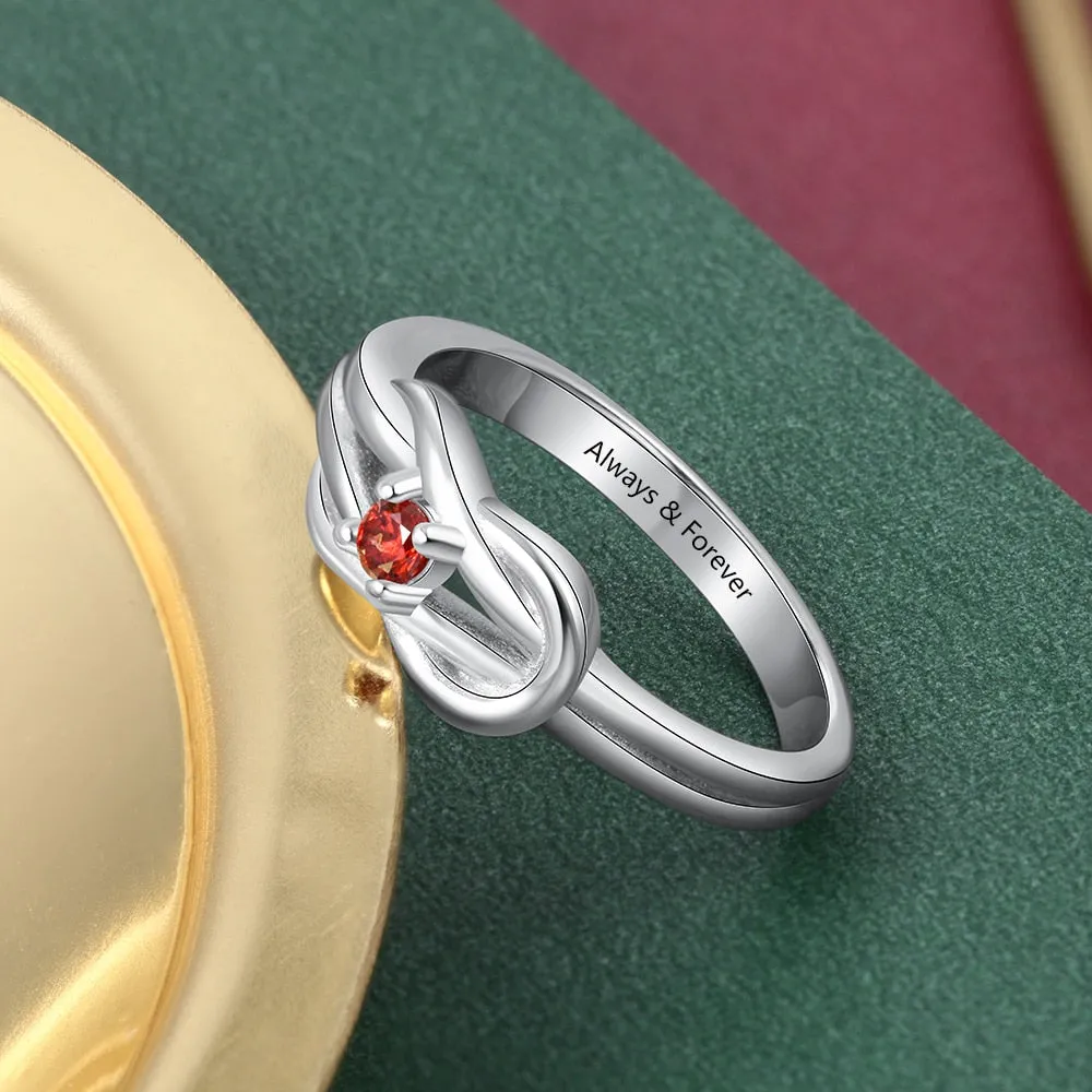 Personalized Birthstone Knot Rings for Women Custom Name Engraved Wedding Bands Ring Fashion Jewelry