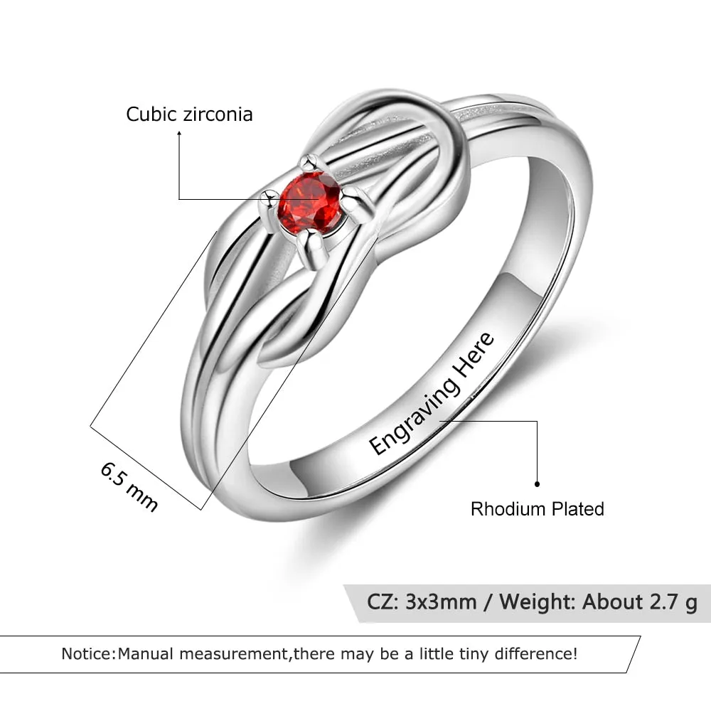Personalized Birthstone Knot Rings for Women Custom Name Engraved Wedding Bands Ring Fashion Jewelry