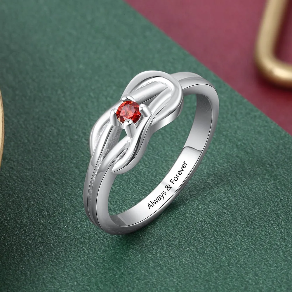 Personalized Birthstone Knot Rings for Women Custom Name Engraved Wedding Bands Ring Fashion Jewelry
