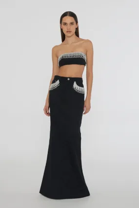 Rotate - Black Twill Bandeau Top with Stylish Design