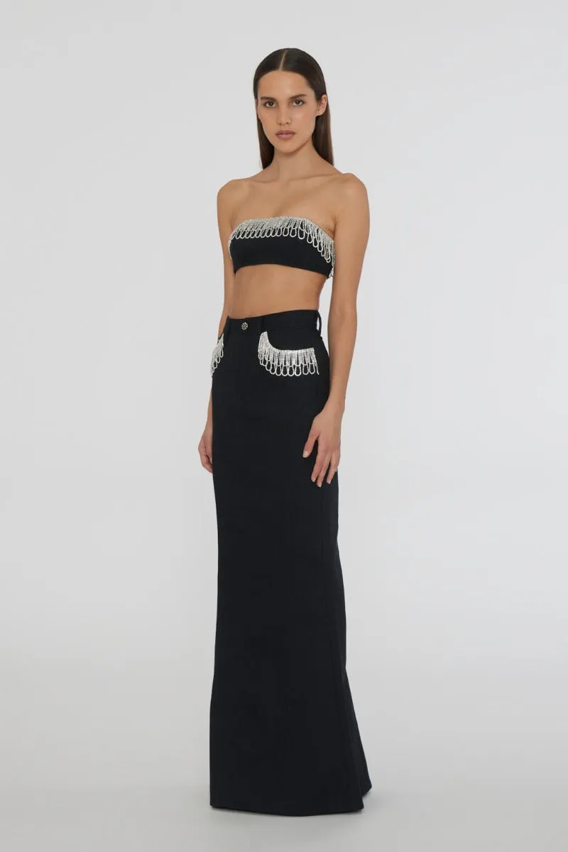 Rotate - Black Twill Bandeau Top with Stylish Design