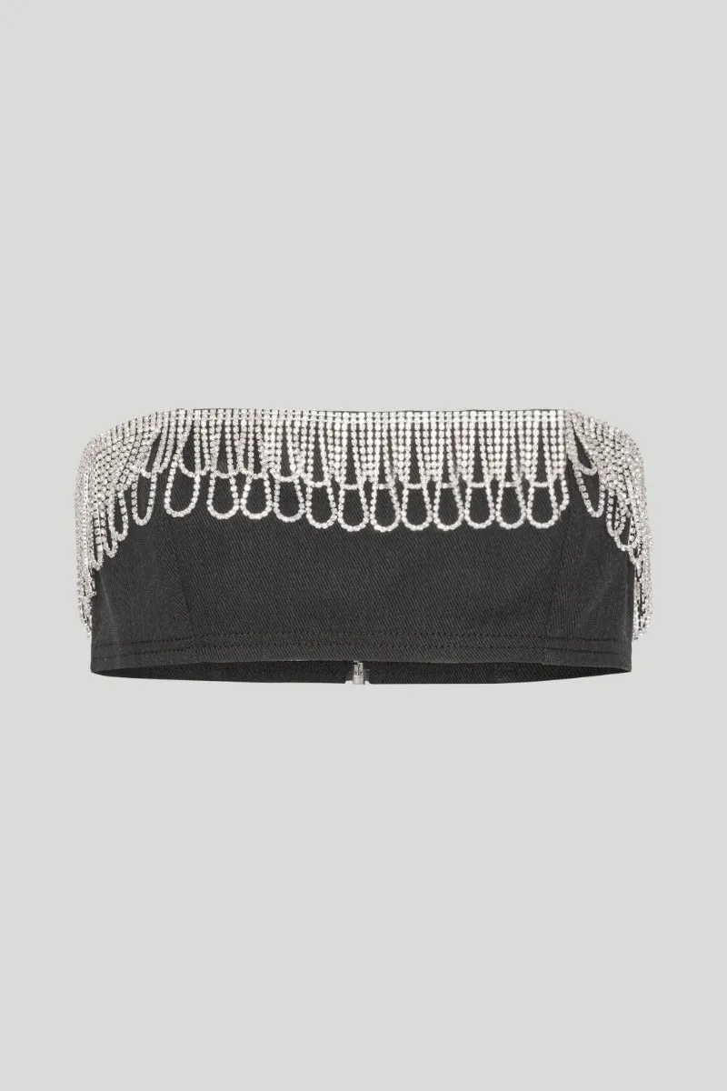 Rotate - Black Twill Bandeau Top with Stylish Design