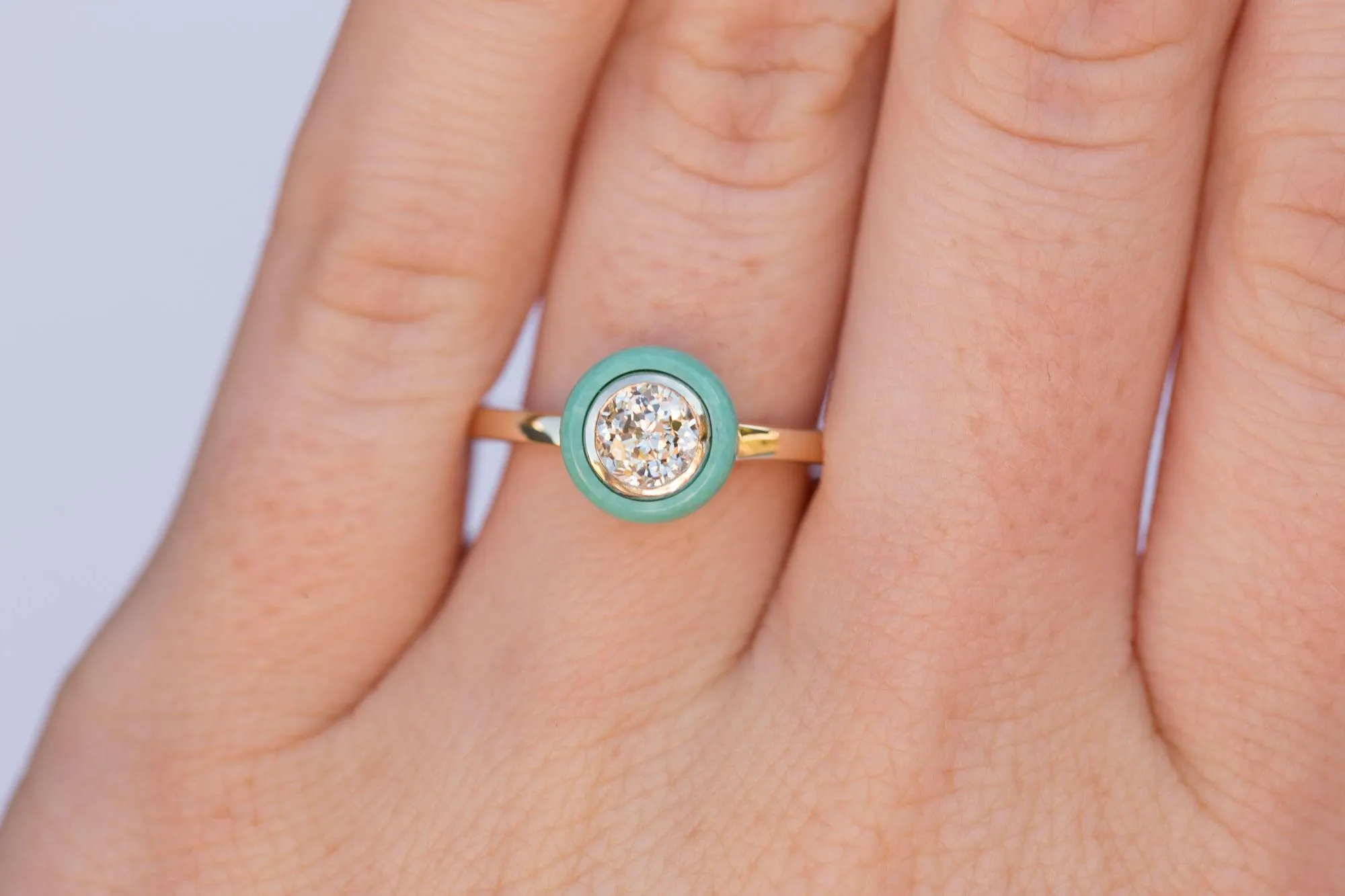 Turquoise and Diamond Crown Jubilee Diamond Engagement Ring - Antique Diamond Ring - Old Euro Rosecut Diamond Ring by Anueva Jewelry