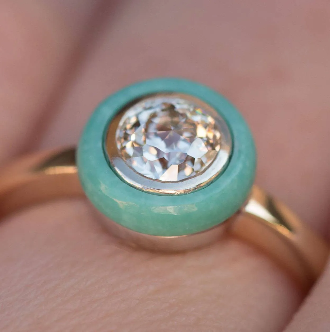 Turquoise and Diamond Crown Jubilee Diamond Engagement Ring - Antique Diamond Ring - Old Euro Rosecut Diamond Ring by Anueva Jewelry