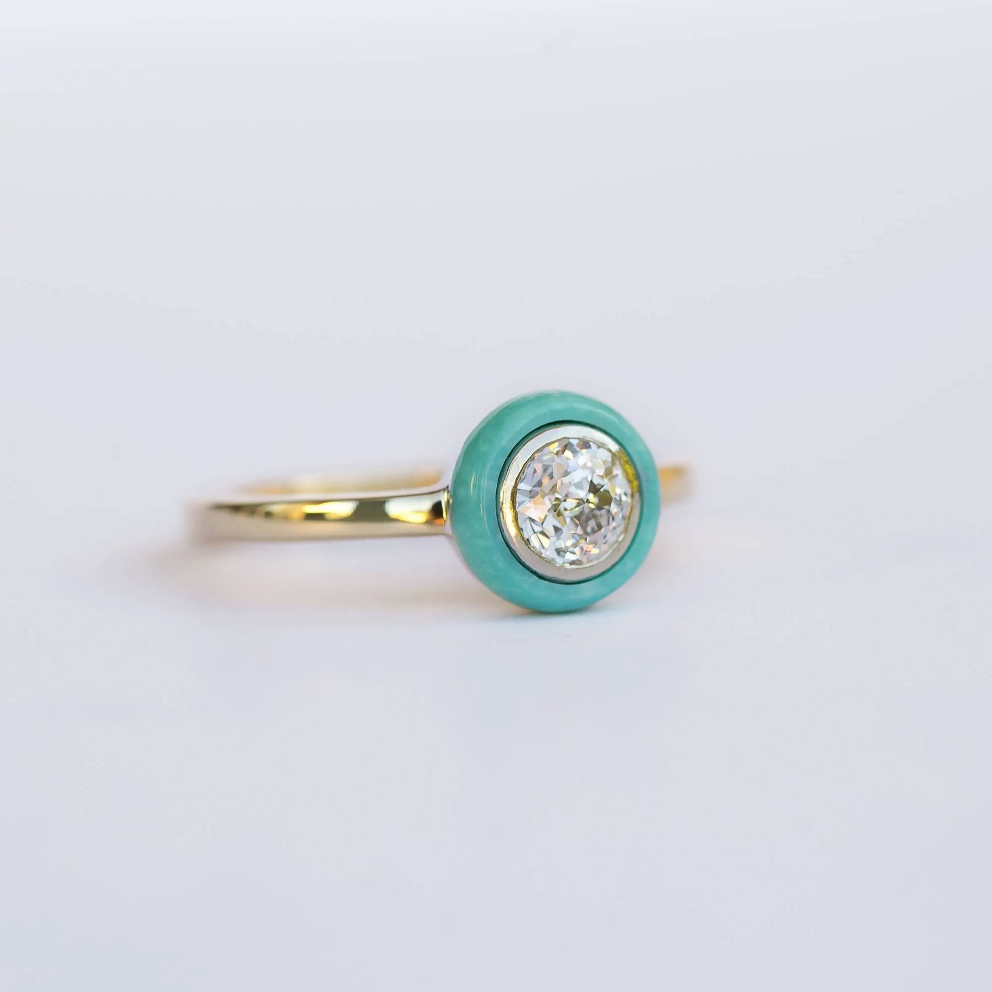 Turquoise and Diamond Crown Jubilee Diamond Engagement Ring - Antique Diamond Ring - Old Euro Rosecut Diamond Ring by Anueva Jewelry
